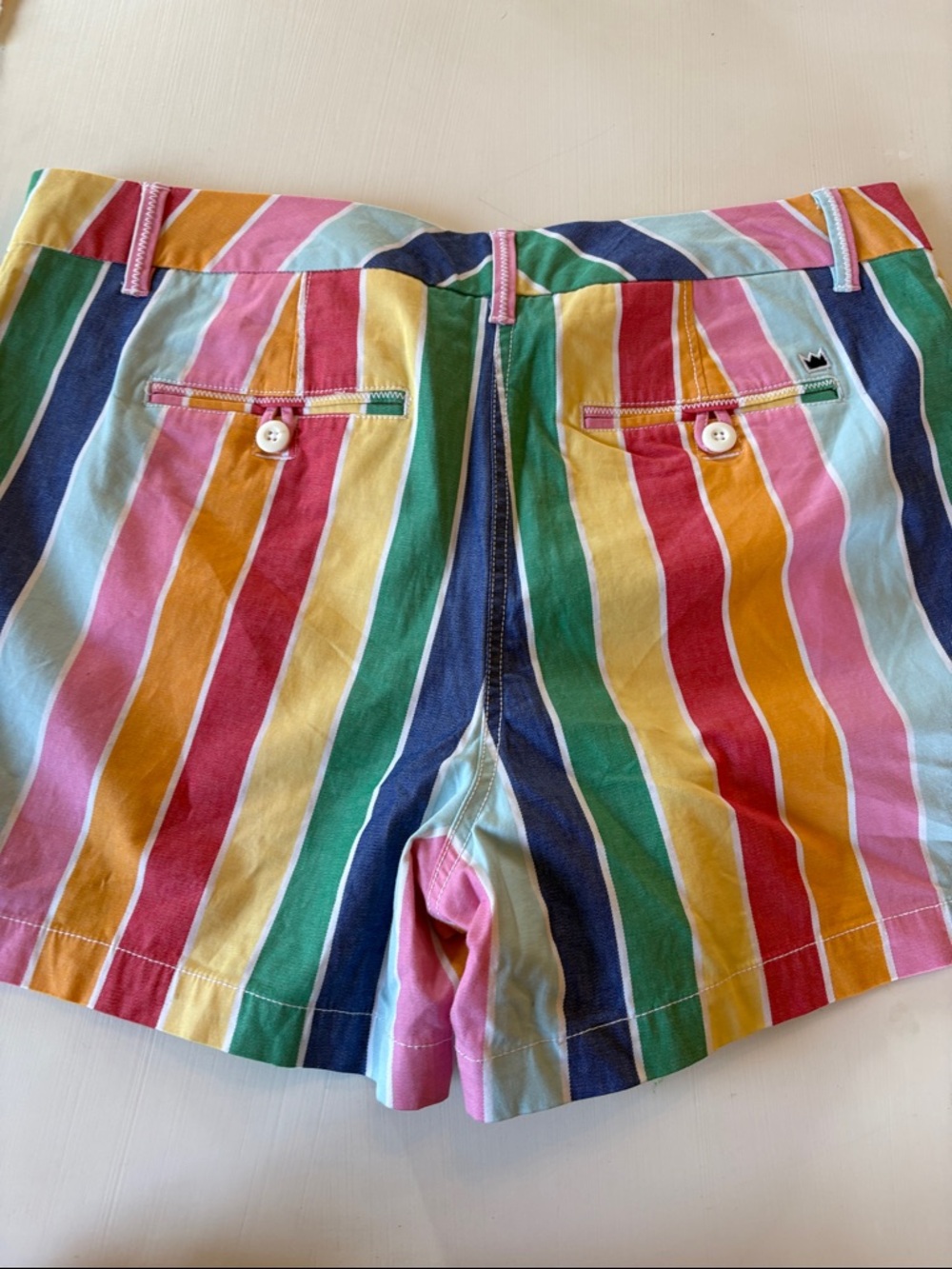 crown & ivy Multicolor Vertical Stripe Cotton Shorts - Bright Summer Palette - Picture 4 of 5